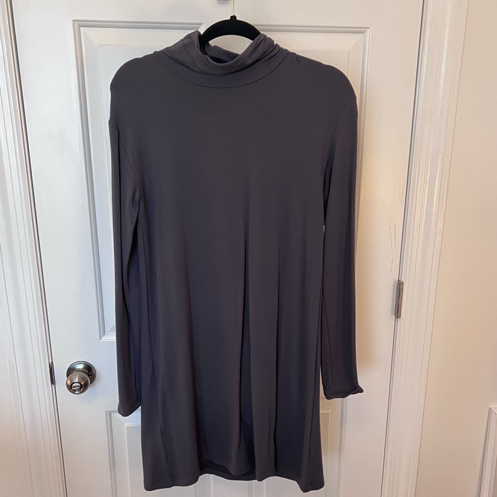 LOFT Soft Gray Mock Neck Long Sleeve Swing Dress